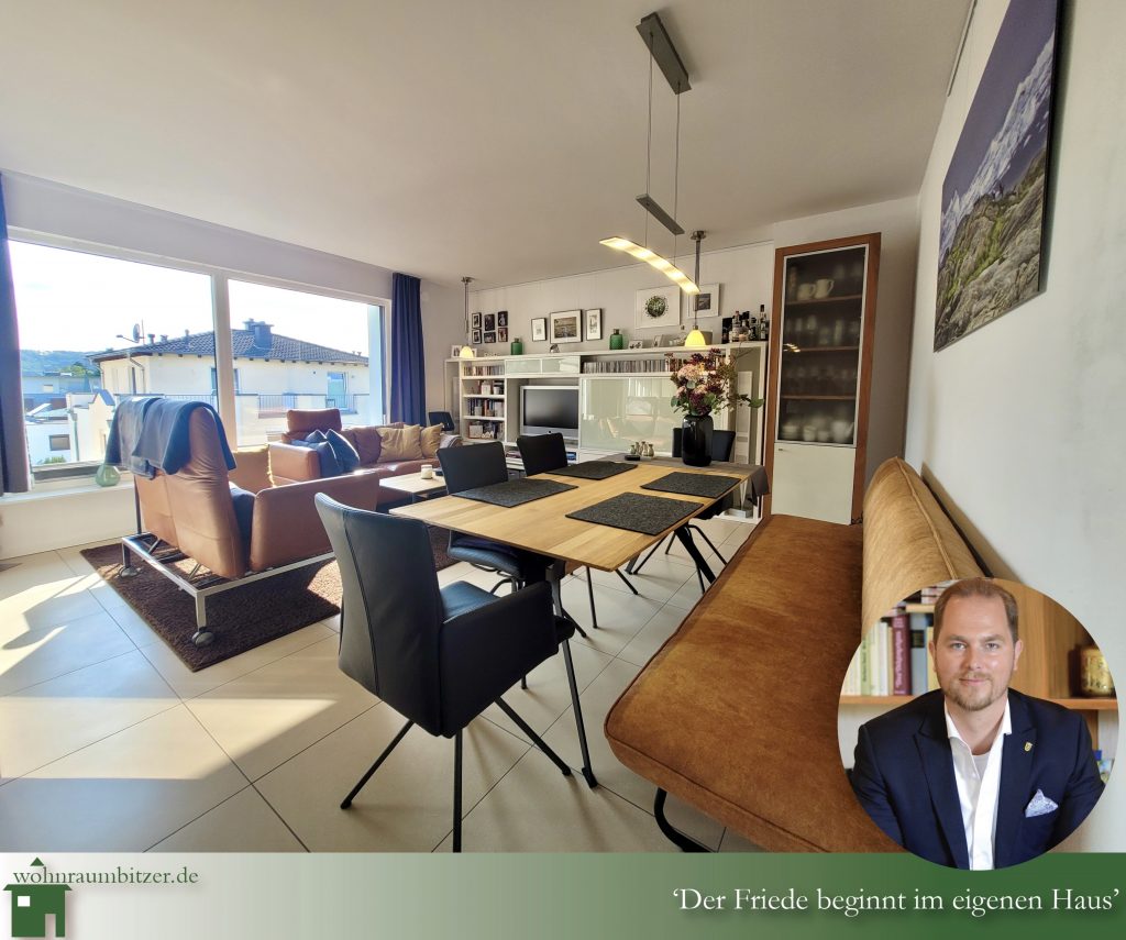 Wohnung mit Park zu verkaufen, Bad Honnef, Blick auf Ess- und Wohnbereich, Bitzer Immobilien Albstadt Bisingen Balingen