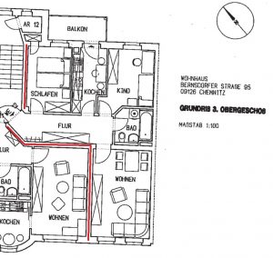 3 Zimmer Kapitalanlage Chemnitz zu verkaufen, Grundriss