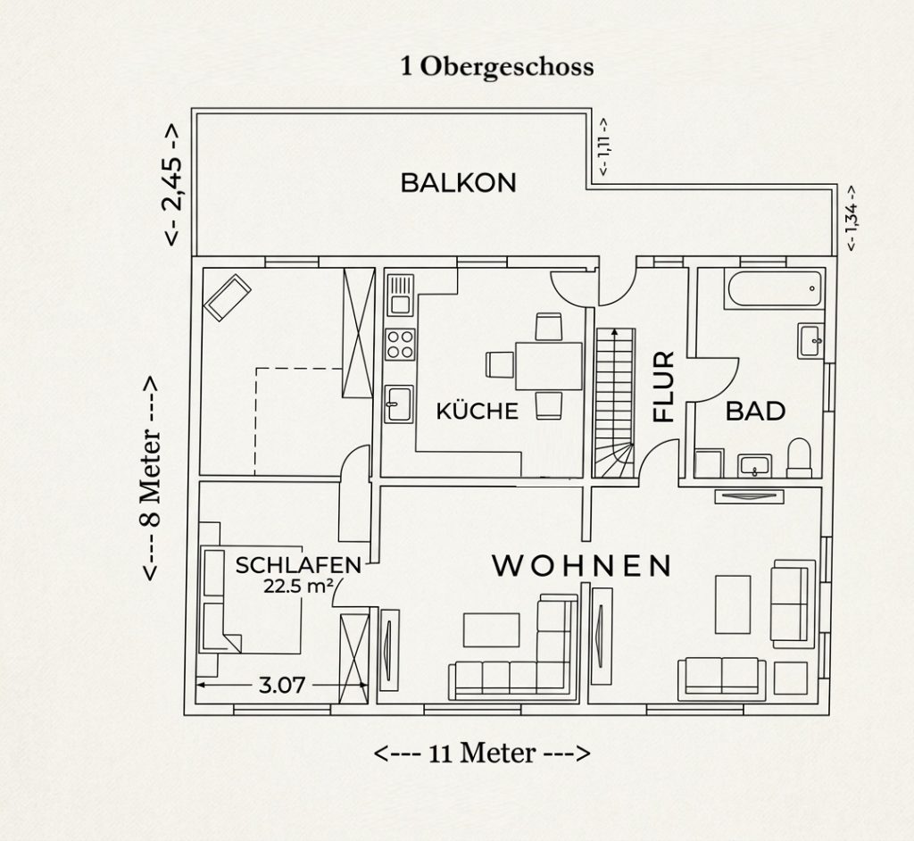 Skizze des Obergeschosses