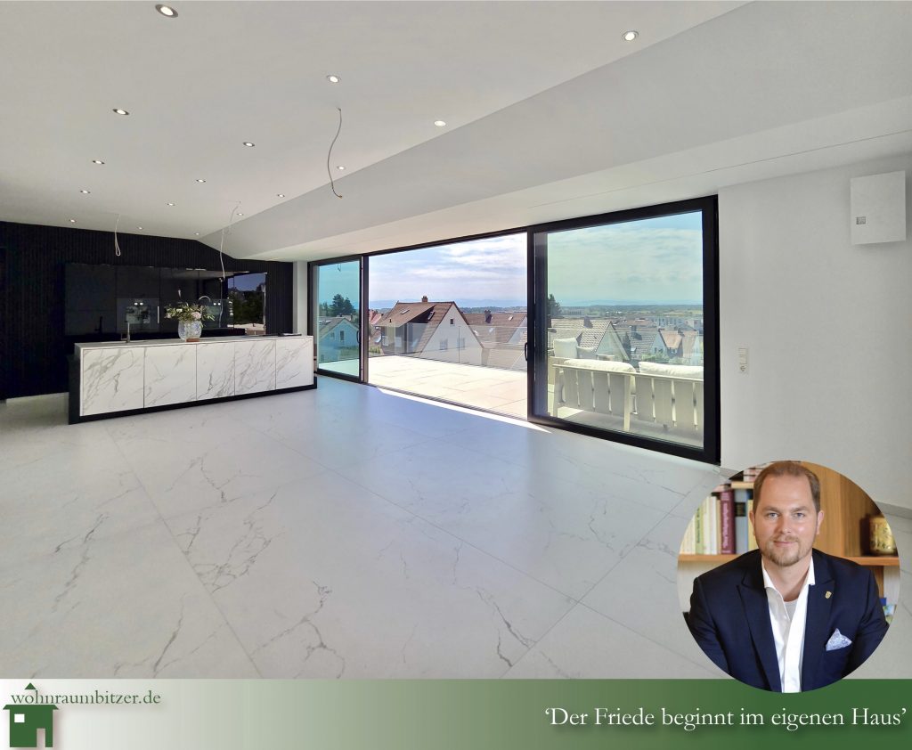 Luxus Wohnung Bodensee Penthouse Markdorf, Blick ins Wohnzimmer