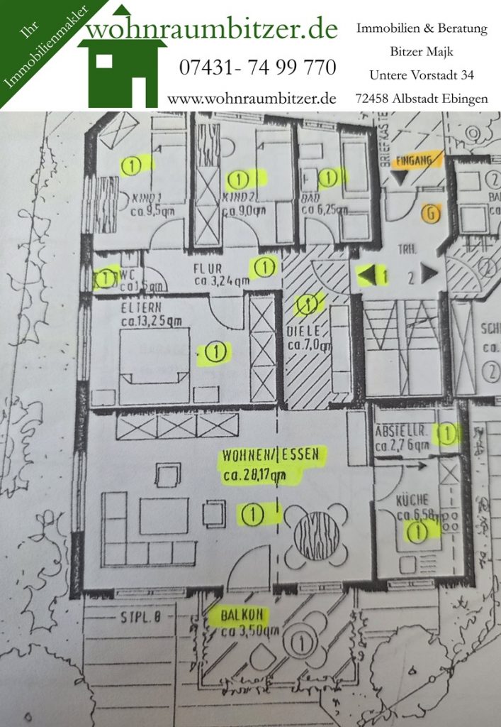Neuwertige 4 Zimmer Erdgeschosswohnung Tübinger Stadtteil zu verkaufen, Grundriss