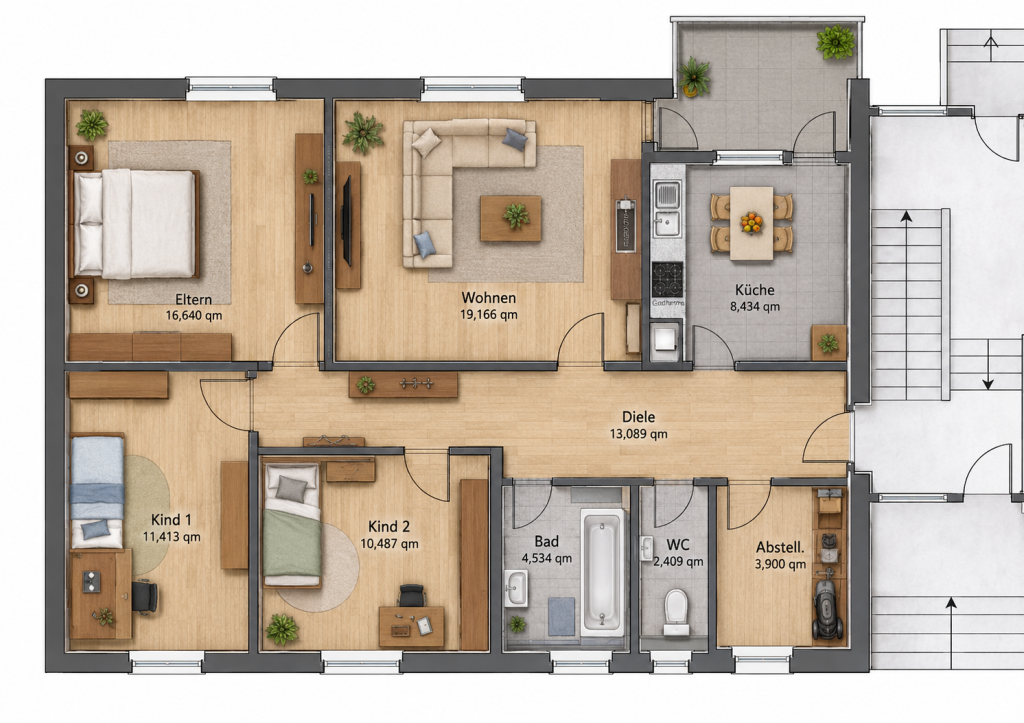 Skizze Wohnung eingerichtet, 4 Zimmer Wohnung Stetten am kalten Markt zu verkaufen