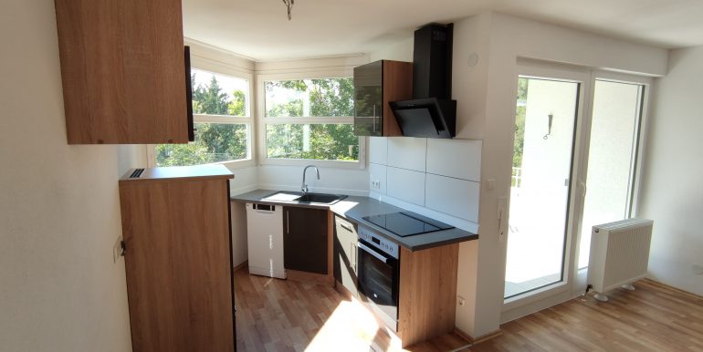 1,5 Zimmer Wohnung in toller Lage Tailfingen, Blick ins Wohnzimmer mit Küche und Balkon 3