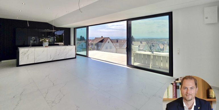 Luxus Wohnung Bodensee Penthouse Markdorf, Blick ins Wohnzimmer